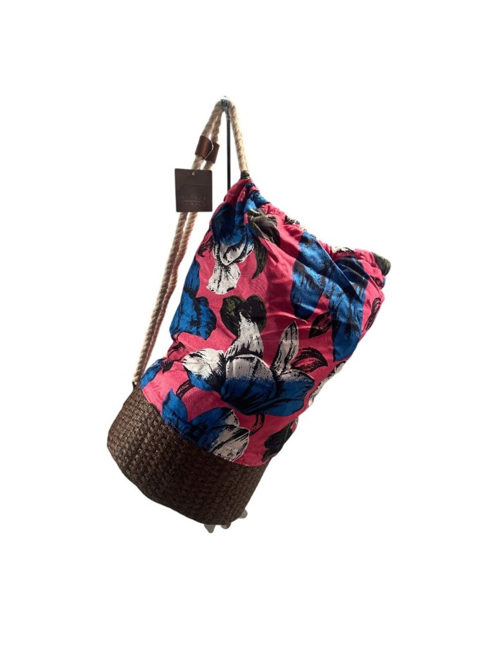 Anthropologie Miss Albright Tropical Floral Bucket Bag Drawstring Woven Purse